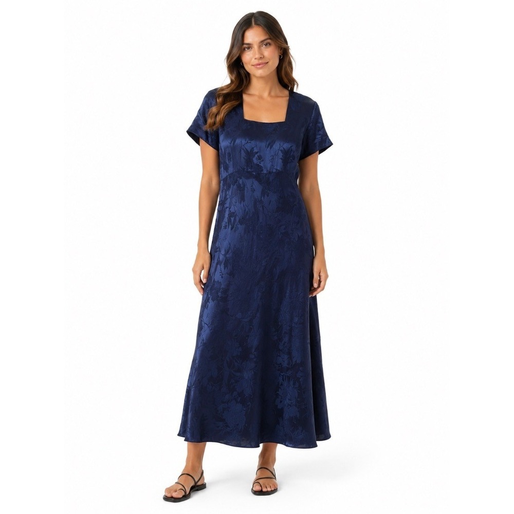 All That Jazz Womens Navy Blue Floral Jacquard Maxi Dress Size 13/14